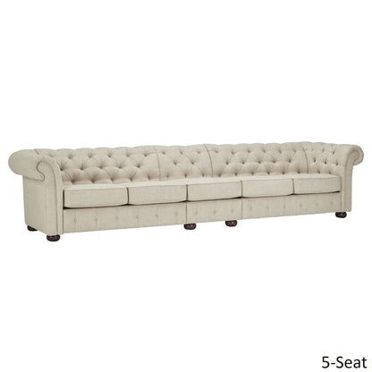 Canapé Chesterfield modulaire capitonné en lin beige Knightsbridge par iNSPIRE Q Artisan
