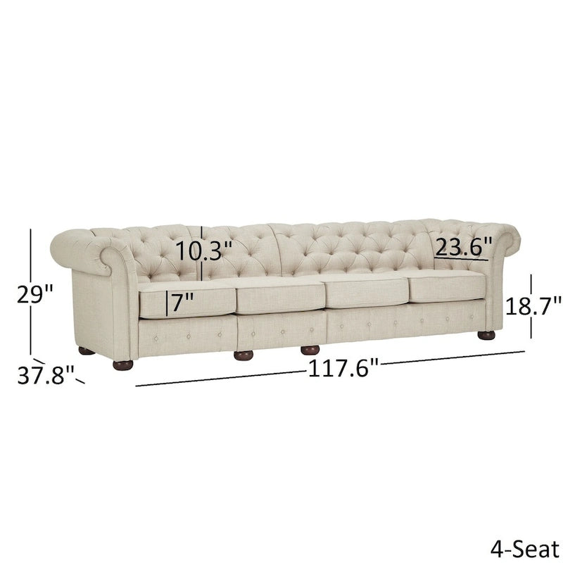 Canapé Chesterfield modulaire capitonné en lin beige Knightsbridge par iNSPIRE Q Artisan