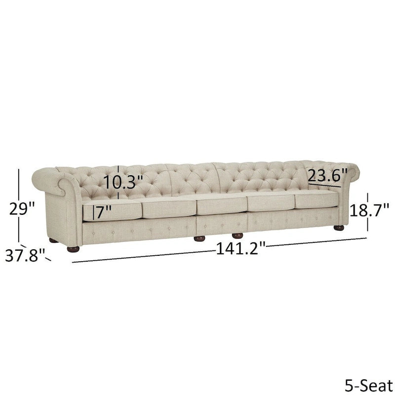 Canapé Chesterfield modulaire capitonné en lin beige Knightsbridge par iNSPIRE Q Artisan