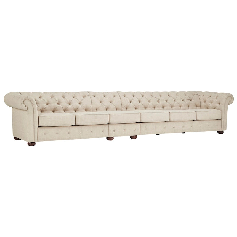 Canapé Chesterfield modulaire capitonné en lin beige Knightsbridge par iNSPIRE Q Artisan