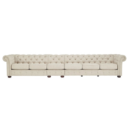Canapé Chesterfield modulaire capitonné en lin beige Knightsbridge par iNSPIRE Q Artisan