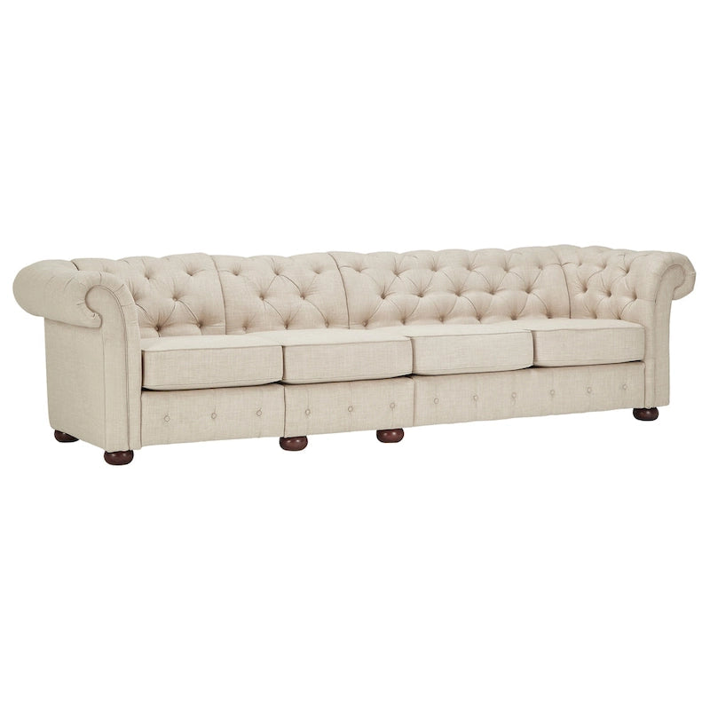Canapé Chesterfield modulaire capitonné en lin beige Knightsbridge par iNSPIRE Q Artisan