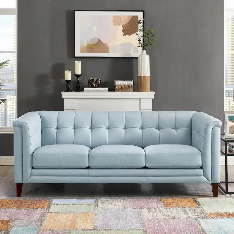 Canapé Hydeline Arvo en cuir pleine fleur avec garnissage en plumes, mousse à mémoire de forme et ressorts