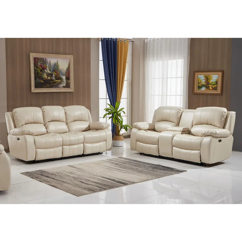 Ensemble de salon Betsy Furniture 2 pièces en cuir reconstitué avec fauteuils inclinables électriques, canapé et causeuse