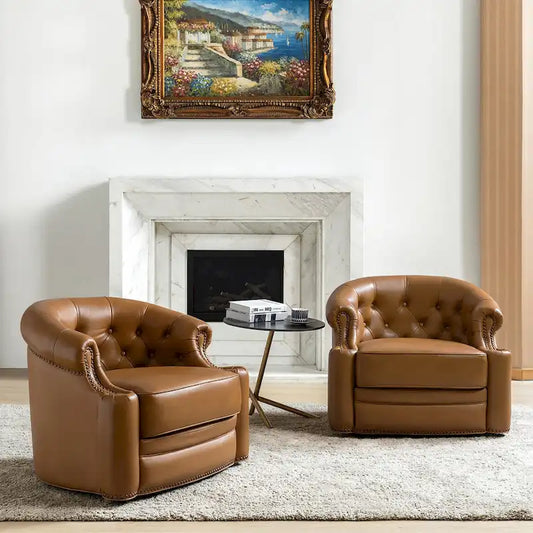 Felipe Modern Genuine Leather Swivel Chair With Tufted Back Set of 2 By HULALA HOME
