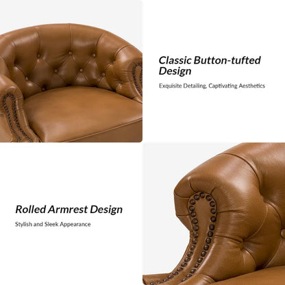 Ensemble de 2 fauteuils pivotants Felipe en cuir véritable moderne avec dossier capitonné par HULALA HOME