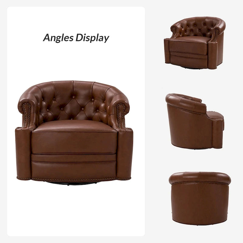 Ensemble de 2 fauteuils pivotants Felipe en cuir véritable moderne avec dossier capitonné par HULALA HOME