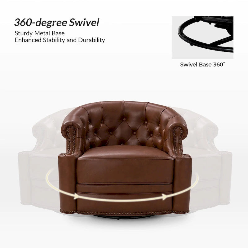 Ensemble de 2 fauteuils pivotants Felipe en cuir véritable moderne avec dossier capitonné par HULALA HOME