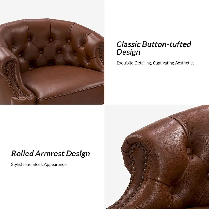 Ensemble de 2 fauteuils pivotants Felipe en cuir véritable moderne avec dossier capitonné par HULALA HOME