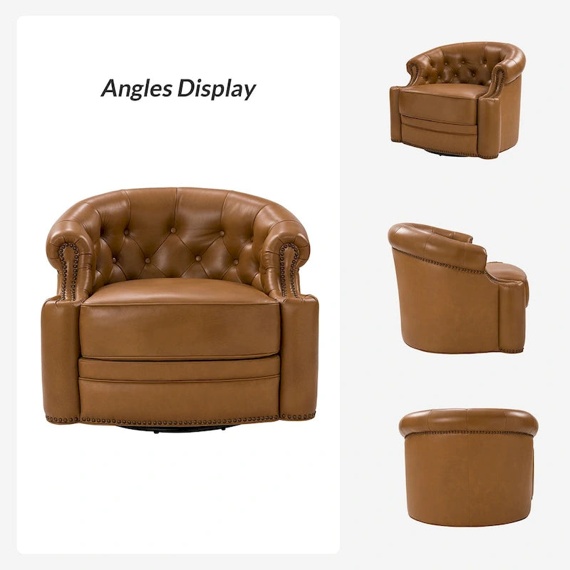 Ensemble de 2 fauteuils pivotants Felipe en cuir véritable moderne avec dossier capitonné par HULALA HOME