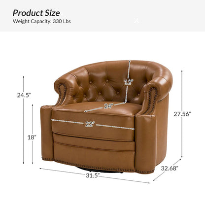 Ensemble de 2 fauteuils pivotants Felipe en cuir véritable moderne avec dossier capitonné par HULALA HOME