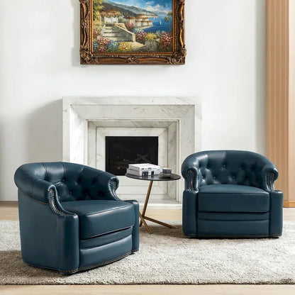 Ensemble de 2 fauteuils pivotants Felipe en cuir véritable moderne avec dossier capitonné par HULALA HOME