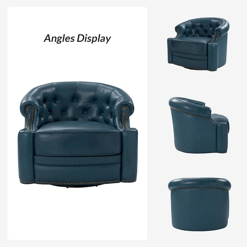 Ensemble de 2 fauteuils pivotants Felipe en cuir véritable moderne avec dossier capitonné par HULALA HOME