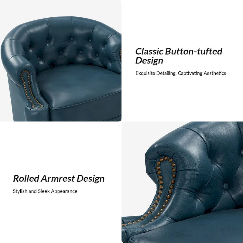 Ensemble de 2 fauteuils pivotants Felipe en cuir véritable moderne avec dossier capitonné par HULALA HOME