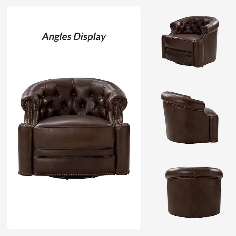 Ensemble de 2 fauteuils pivotants Felipe en cuir véritable moderne avec dossier capitonné par HULALA HOME