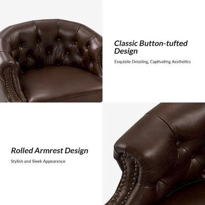 Ensemble de 2 fauteuils pivotants Felipe en cuir véritable moderne avec dossier capitonné par HULALA HOME