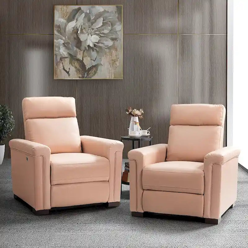 Fauteuil inclinable électrique Alicia 34,65 po de large, style classique contemporain, en cuir véritable avec port USB (ensemble de 2)