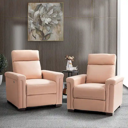 Fauteuil inclinable électrique Alicia 34,65 po de large, style classique contemporain, en cuir véritable avec port USB (ensemble de 2)