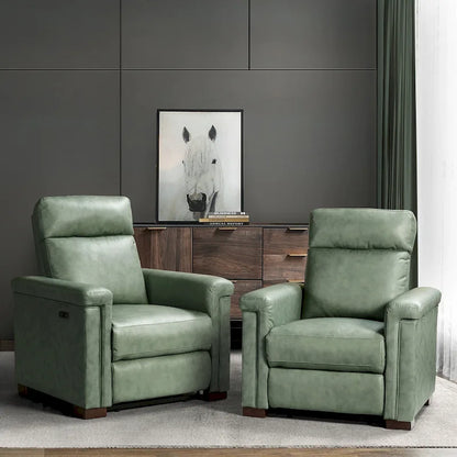 Fauteuil inclinable électrique Alicia 34,65 po de large, style classique contemporain, en cuir véritable avec port USB (ensemble de 2)