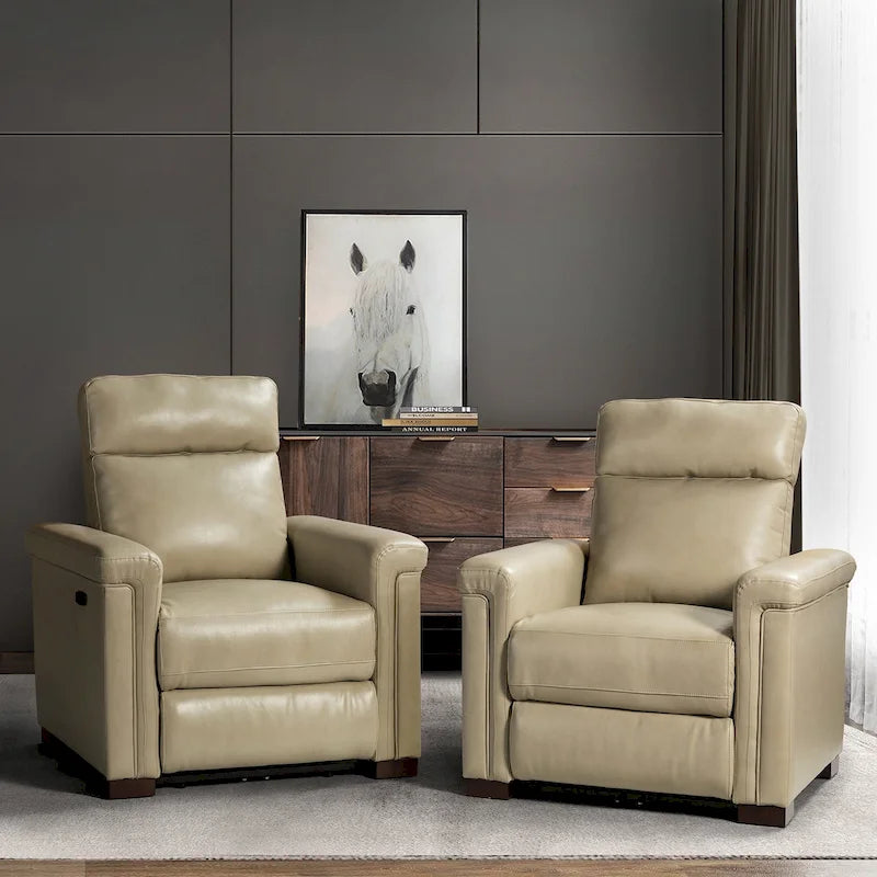 Fauteuil inclinable électrique Alicia 34,65 po de large, style classique contemporain, en cuir véritable avec port USB (ensemble de 2)