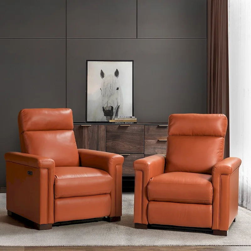 Fauteuil inclinable électrique Alicia 34,65 po de large, style classique contemporain, en cuir véritable avec port USB (ensemble de 2)