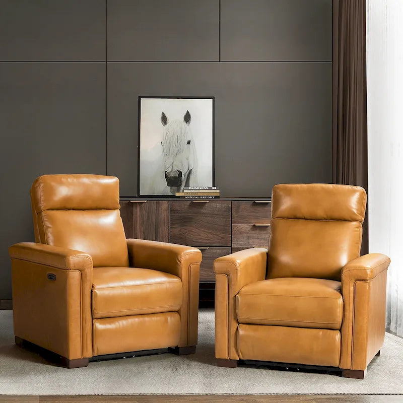 Fauteuil inclinable électrique Alicia 34,65 po de large, style classique contemporain, en cuir véritable avec port USB (ensemble de 2)