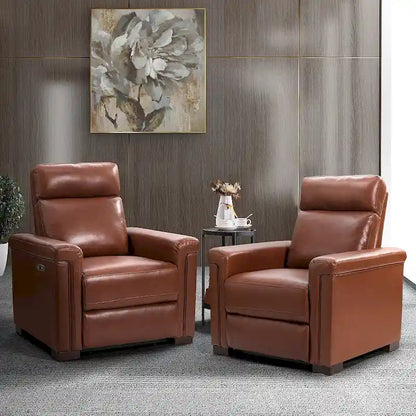 Fauteuil inclinable électrique Alicia 34,65 po de large, style classique contemporain, en cuir véritable avec port USB (ensemble de 2)