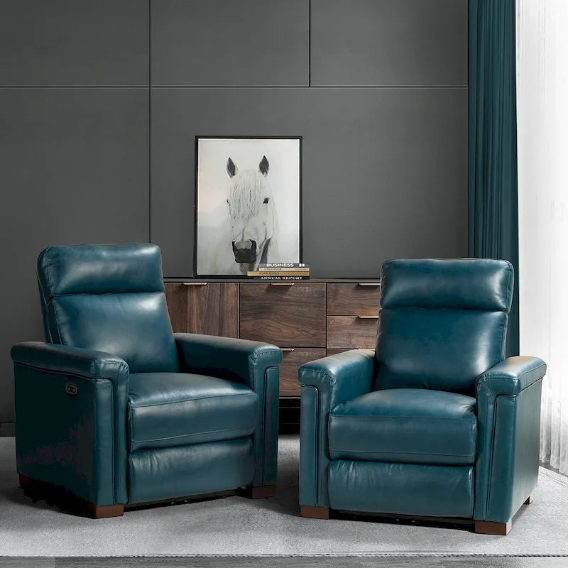 Fauteuil inclinable électrique Alicia 34,65 po de large, style classique contemporain, en cuir véritable avec port USB (ensemble de 2)