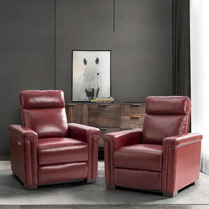 Fauteuil inclinable électrique Alicia 34,65 po de large, style classique contemporain, en cuir véritable avec port USB (ensemble de 2)