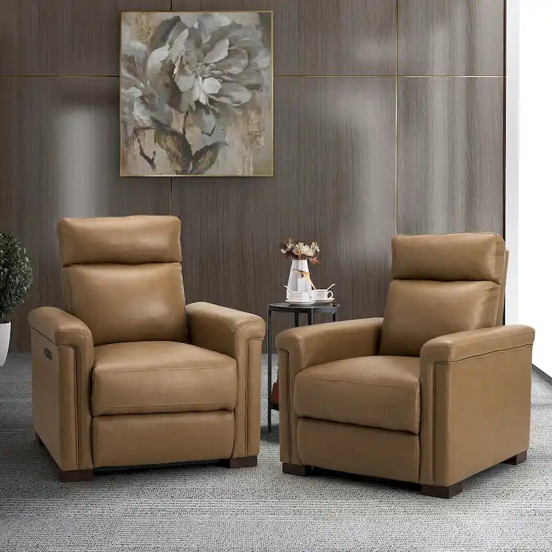 Fauteuil inclinable électrique Alicia 34,65 po de large, style classique contemporain, en cuir véritable avec port USB (ensemble de 2)