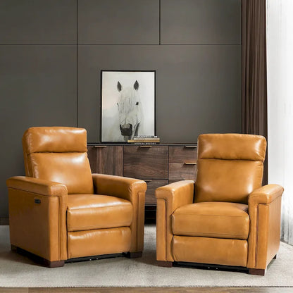 Alicia 34.65 Wide Contemporary Classic Genuine Leather Power Recliner With USB Port (Set of 2)