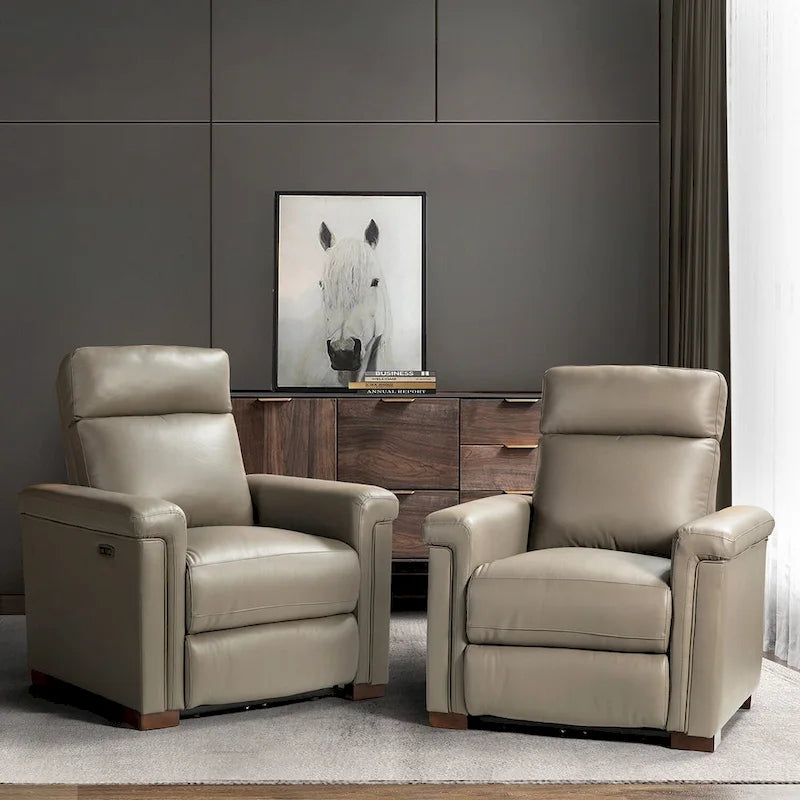 Fauteuil inclinable électrique Alicia 34,65 po de large, style classique contemporain, en cuir véritable avec port USB (ensemble de 2)