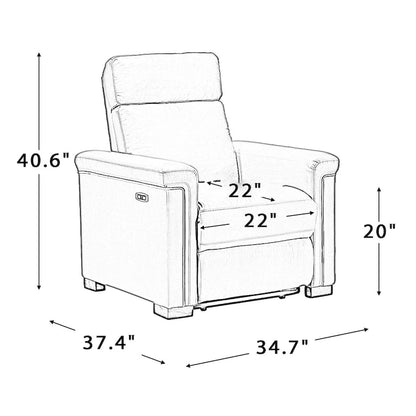 Fauteuil inclinable électrique Alicia 34,65 po de large, style classique contemporain, en cuir véritable avec port USB (ensemble de 2)