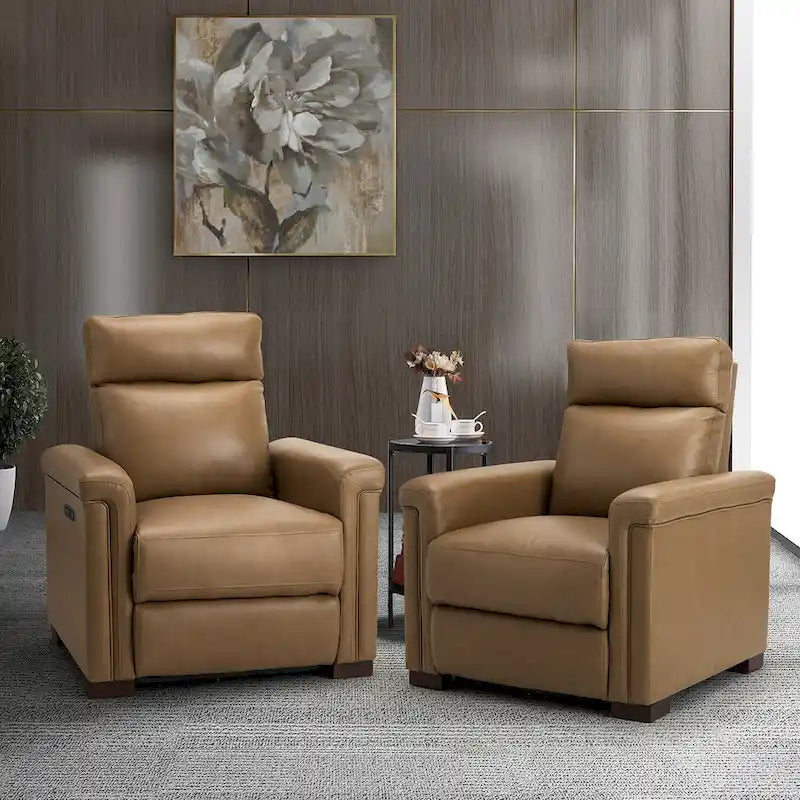 Fauteuil inclinable électrique Alicia 34,65 po de large, style classique contemporain, en cuir véritable avec port USB (ensemble de 2)