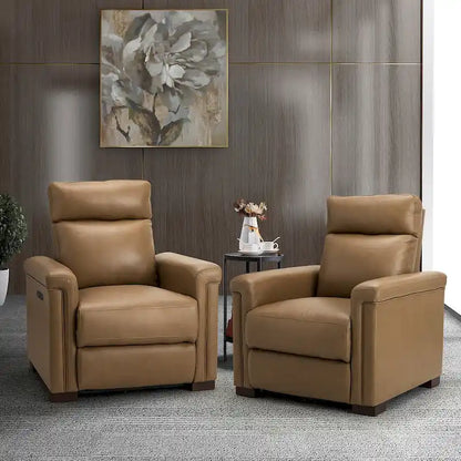 Fauteuil inclinable électrique Alicia 34,65 po de large, style classique contemporain, en cuir véritable avec port USB (ensemble de 2)