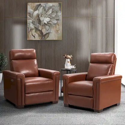 Fauteuil inclinable électrique Alicia 34,65 po de large, style classique contemporain, en cuir véritable avec port USB (ensemble de 2)