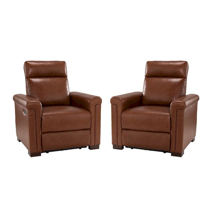 Fauteuil inclinable électrique Alicia 34,65 po de large, style classique contemporain, en cuir véritable avec port USB (ensemble de 2)