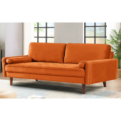 Canapé Monahan 70W à structure en bois et revêtement en velours capitonné