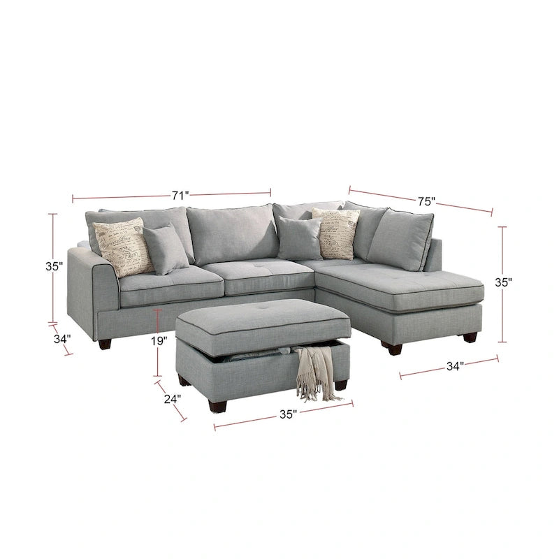 Canapé d'angle 3 pièces en tissu