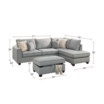 Canapé d'angle 3 pièces en tissu