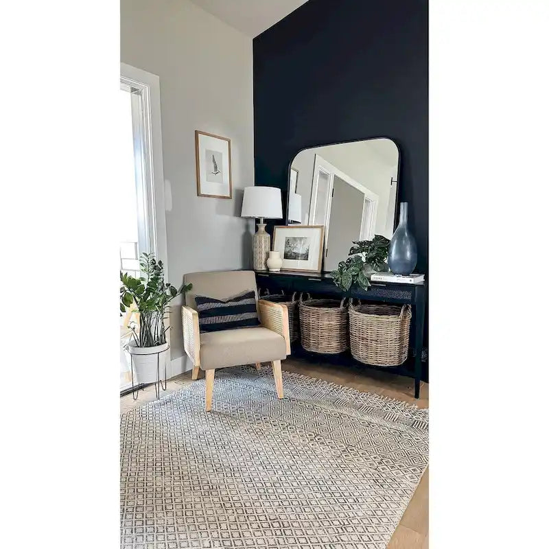 Fauteuil d'appoint en rotin avec accoudoirs et revêtement en tissu