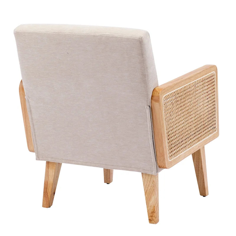 Fauteuil d'appoint en rotin avec accoudoirs et revêtement en tissu