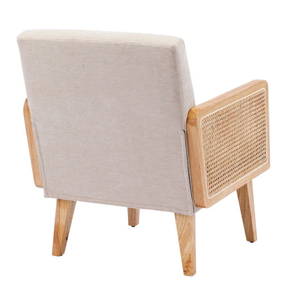 Fauteuil d'appoint en rotin avec accoudoirs et revêtement en tissu