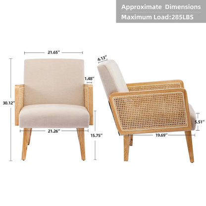 Fauteuil d'appoint en rotin avec accoudoirs et revêtement en tissu