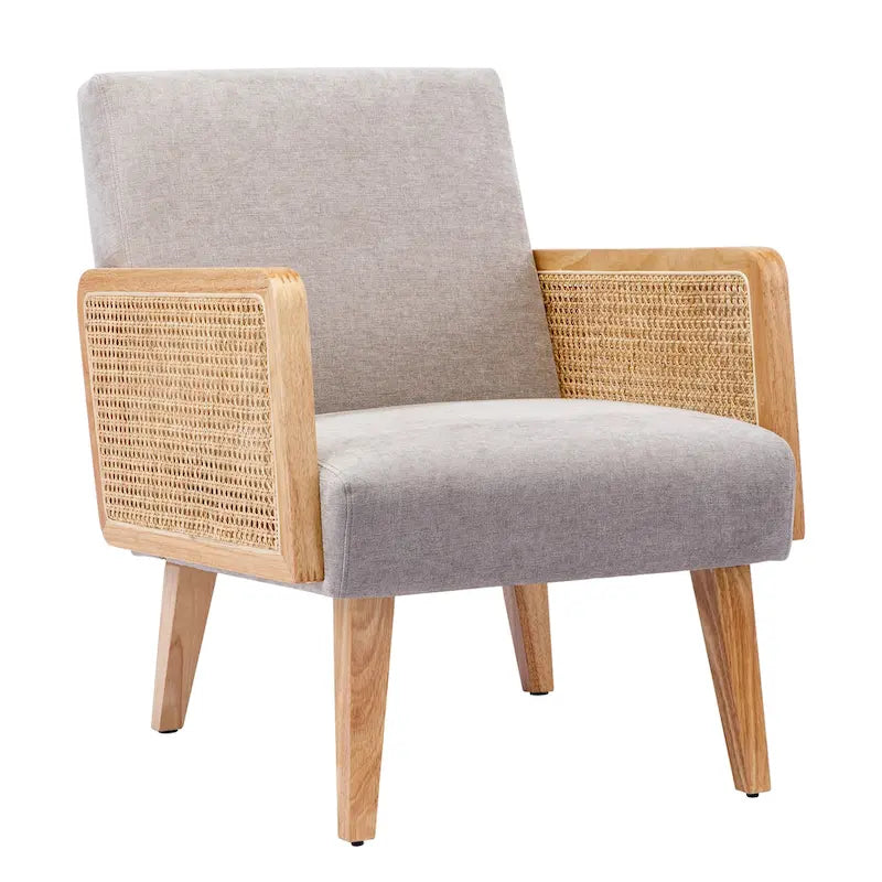 Fauteuil d'appoint en rotin avec accoudoirs et revêtement en tissu