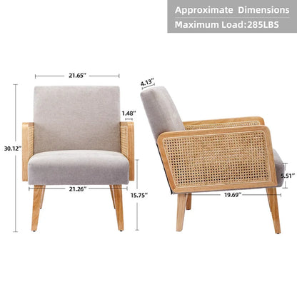 Fauteuil d'appoint en rotin avec accoudoirs et revêtement en tissu