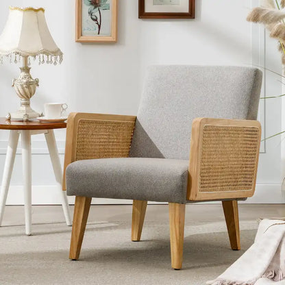 Fauteuil d'appoint en rotin avec accoudoirs et revêtement en tissu