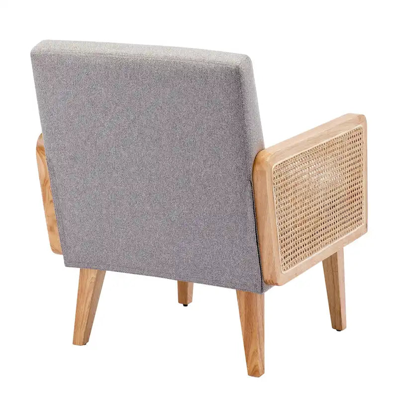 Fauteuil d'appoint en rotin avec accoudoirs et revêtement en tissu