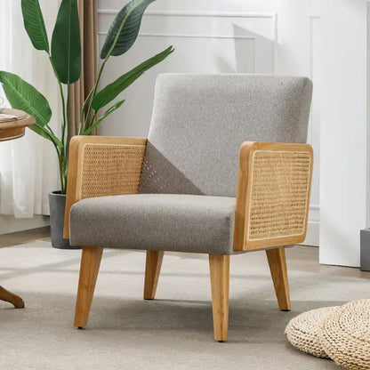 Fauteuil d'appoint en rotin avec accoudoirs et revêtement en tissu