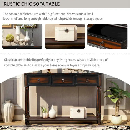 Console Nestfair en bois massif avec 3 tiroirs et une étagère